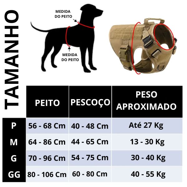 Peitoral Tático para Cães - AntiPuxão + Coleira