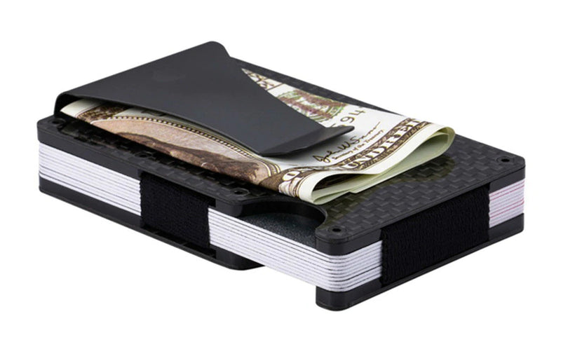 Carteira Slim Porta Cartão de Fibra de Carbono com Clipe de Dinheiro - AntiFurto - Mercadanas